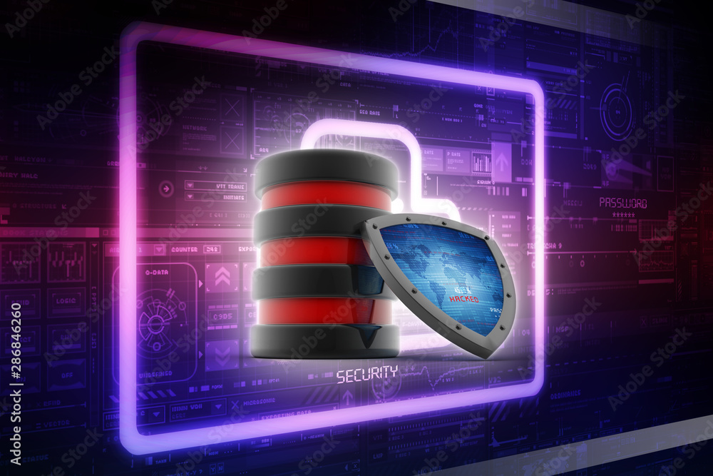Fototapete 3d rendering database and computer data security concept
