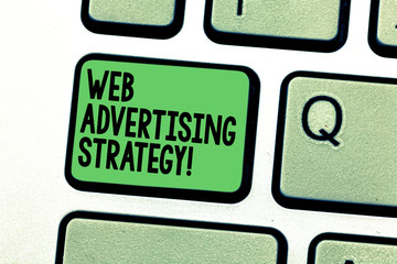 Conceptual hand writing showing Web Advertising Strategy. Business photo text uses existing social networks to promote a product Keyboard key Intention to create computer message idea