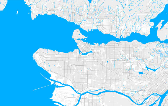 Rich detailed vector map of Vancouver, British Columbia, Canada