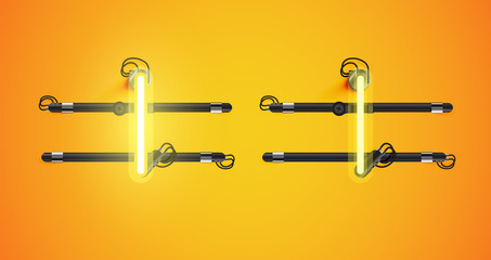 Realistic glowing yellow neon charcter on and off