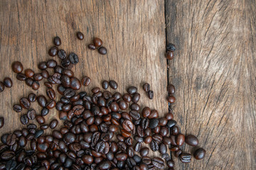 Many coffee beans are placed