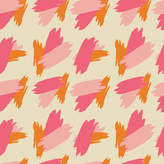 Plakat Abstract seamless pattern made by hand drawn brush strokes. Pink, cream, beige peach, yellow shades wallpaper.