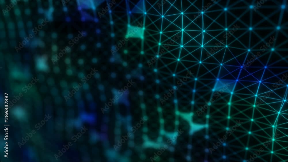 Poster abstract mesh of pulsating geometric objects. this animation can be used for visuals, vj, light pres