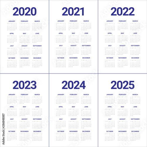 Year 2020 2021 2022 2023 2024 2025 Calendar Vector Design Template Wall Mural Dolphfyn