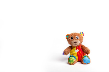 Colored toy teddy isolated on white background