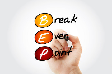 Hand writing BEP - Break-Even Point with marker, business concept