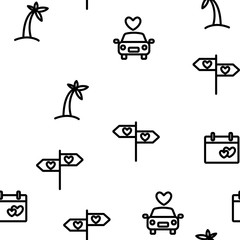 Honeymoon Elements Vector Seamless Pattern Contour Illustration