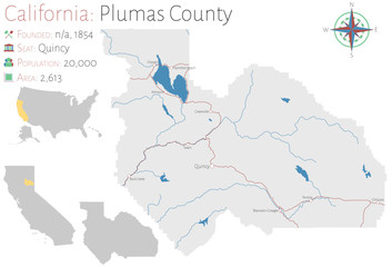 Large and detailed map of Plumas county in California, USA