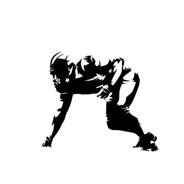 American Football Player, Defensive Line Position. Abstract Isolated Vector Silhouette, Side View