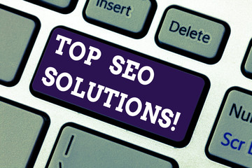 Text sign showing Top Seo Solutions. Conceptual photo methodology of techniques to increase amount...