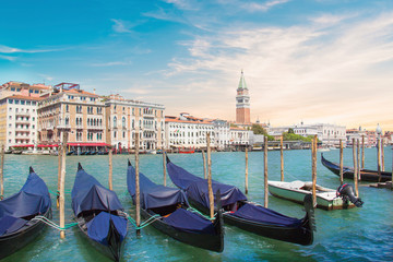 Beautiful view of Campanile Campanile in Piazza San Marco and the Venetian lagoon in Venice, Italy