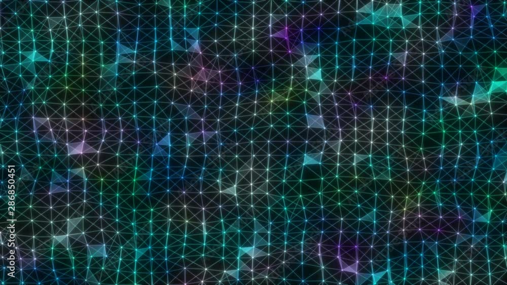 Poster abstract waving grid or mesh as art background. neon geometric vibrating environment or pulsating ma