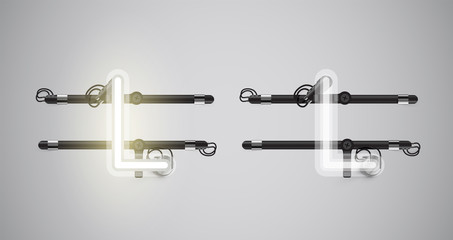 Realistic glowing grey neon charcter on and off