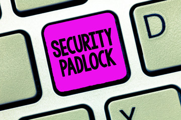 Writing note showing Security Padlock. Business photo showcasing hardened steel body and double...
