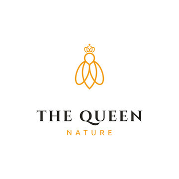 simple luxury mono line queen bee with crown logo