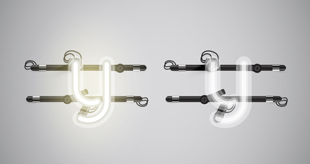 Realistic glowing grey neon charcter on and off