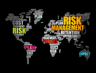 Fototapeta na wymiar Risk Management word cloud in shape of World Map, business concept background