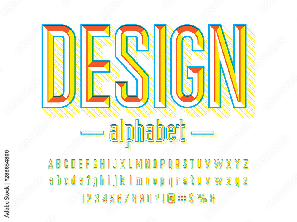 Fototapete Chisel style alphabet design with uppercase, lowercase, numbers and symbols