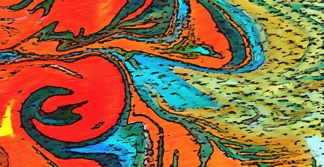 Abstract fluid painting watercolor texture background. Pretty spring colors. Wavy design. Marble effect. Liquid artistic pattern.