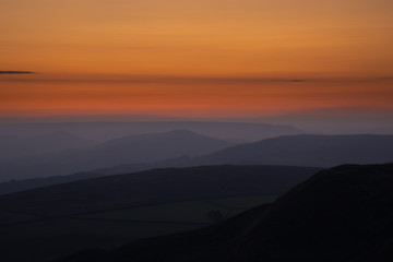 Sunset in the English hills of Derbyshire 