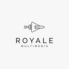 a  creative multimedia logo with a sword through it. Suitable for audio, movie, music or creative industry.