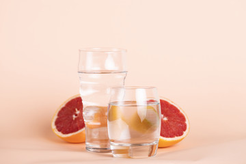 Sliced red orange with water glasses
