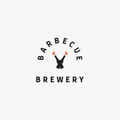 Vintage Hipster Bottle Fire Brewery Barbecue Vector logo design inspiration