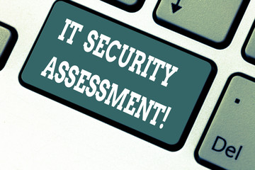 Writing note showing It Security Assessment. Business photo showcasing ensure that necessary security controls are in place Keyboard key Intention to create computer message pressing keypad idea