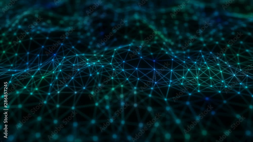 Aufkleber clusters of moving particles. multicolored neon radiance. abstract plexus background.