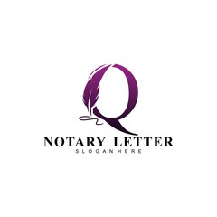 Initial letter Q logo with Feather Luxury gold.