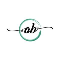 AB initial handwriting logo template round logo in watercolor color with handwritten letters in the middle. Handwritten logos are used for, weddings, fashion, jewelry, boutiques, flowers, and business