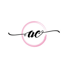 Obraz premium AC initial handwriting logo template round logo in watercolor color with handwritten letters in the middle. Handwritten logos are used for, weddings, fashion, jewelry, boutiques, flowers, and business