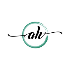 Fototapeta premium AH initial handwriting logo template round logo in watercolor color with handwritten letters in the middle. Handwritten logos are used for, weddings, fashion, jewelry, boutiques, flowers, and business