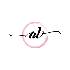 Obraz premium AL initial handwriting logo template round logo in watercolor color with handwritten letters in the middle. Handwritten logos are used for, weddings, fashion, jewelry, boutiques, flowers, and business