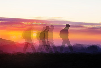 Fototapeta na wymiar Hike on sunset collage