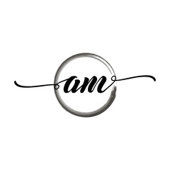 AM initial handwriting logo template round logo in watercolor color with handwritten letters in the middle. Handwritten logos are used for, weddings, fashion, jewelry, boutiques, flowers, and business