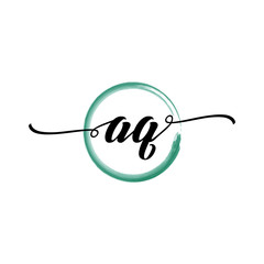 Obraz premium AQ initial handwriting logo template round logo in watercolor color with handwritten letters in the middle. Handwritten logos are used for, weddings, fashion, jewelry, boutiques, flowers, and business