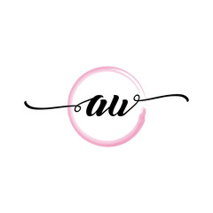 Obraz premium AU initial handwriting logo template round logo in watercolor color with handwritten letters in the middle. Handwritten logos are used for, weddings, fashion, jewelry, boutiques, flowers, and business