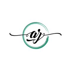 Obraz premium AZ initial handwriting logo template round logo in watercolor color with handwritten letters in the middle. Handwritten logos are used for, weddings, fashion, jewelry, boutiques, flowers, and business