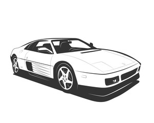 Fototapeta na wymiar Vector supercar black white flat design. Modern sport car symbol for logo or print