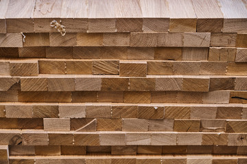 Wooden edge-glued panels. Wooden furniture manufacturing process. Furniture manufacture. Close-up