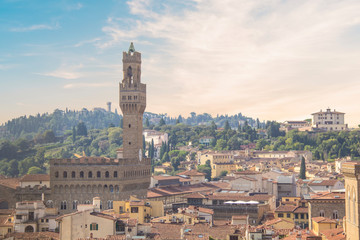Fototapeta na wymiar Beautiful view of the Palazzo Vecchio in Signoria square in Florence, Italy