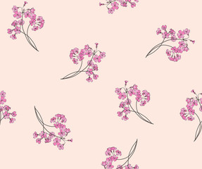 Floral seamless pattern for fabric. Bouquets of primroses on a beige background.