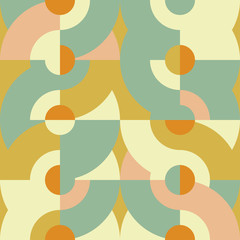 Geometric vector seamless pattern in retro style . Modern background with circles and semicircles inspired by midcentury design.