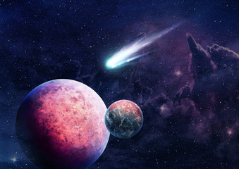 comet  in space with stars and planet  © Agata