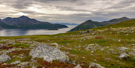 Beautiful view from the pick of mountain - Brosmetinden in Troms, North Norway