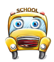 School bus funny cartoon Vector. Happy smilling back to school concepts