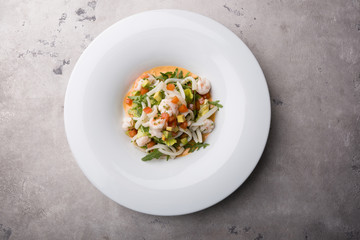 Freshly cooked seafood salad