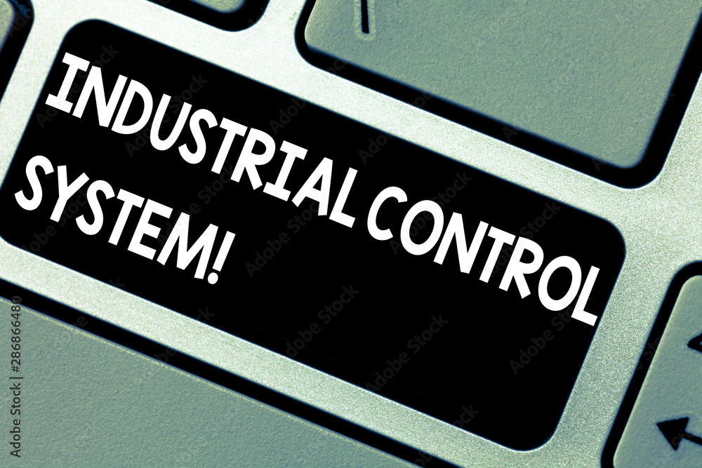 Poster handwriting text industrial control system. concept meaning integration of hardware and software wit