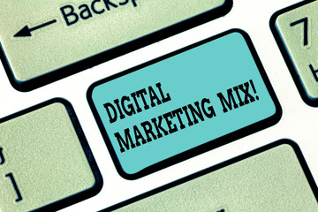 Conceptual hand writing showing Digital Marketing Mix. Business photo text Set of actions to promote brand in the market Keyboard key Intention to create computer message idea